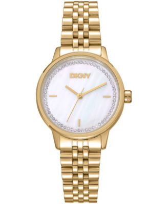 DKNY Women's White MOP Crystal Accented Dial Stainless Steel Bracelet Watch 30mm 50M
