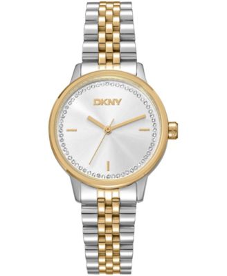 DKNY Women's Silver Crystal Accented Dial Two-Tone Gold Stainless Steel Bracelet Watch 30mm 50M