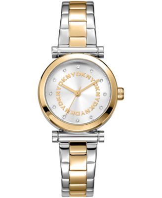 DKNY Women's Essentials Silver Dial Two-Tone Yellow Gold Stainless Steel Bracelet Watch 28mm