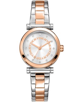 DKNY Women's Essentials Silver Dial Two-Tone Rose Gold Stainless Steel Bracelet Watch 28mm