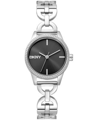 DKNY Womens Open Link Black Dial Stainless Steel Bracelet Watch 26mm