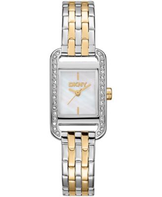 DKNY Women's Signature Shape Silver Dial Two-Tone Stainless Steel Bracelet Watch 20x33mm, White