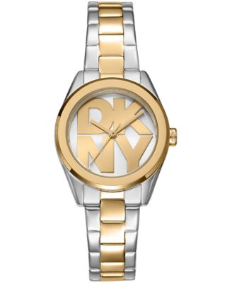 DKNY Women's Logo Silver Dial Two-Tone Stainless Steel Bracelet Watch 28mm Gift Set