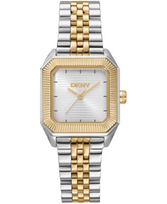 DKNY Women's Signature Shape Silver Dial Two Tone Stainless Steel Bracelet Watch 27x34mm