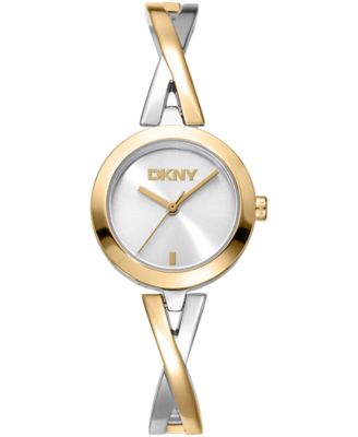 DKNY Women's Half Bangle Silver Dial Two-Tone Stainless Steel Watch 26mm