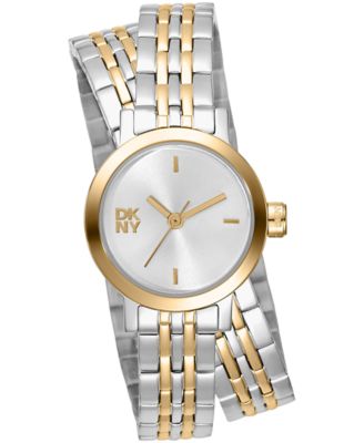 DKNY Women's Mini Silver Dial Two-Tone Stainless Steel Double Bracelet Watch 23 mm