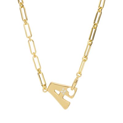 Athra Luxe Gold Plated 18" Cubic Zirconia Initial Chunky Chain Necklace, 18 in