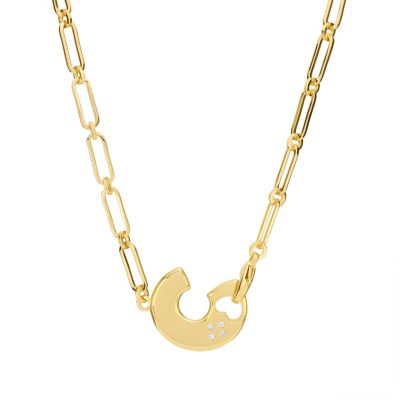 Athra Luxe Gold Plated 18" Cubic Zirconia Initial Chunky Chain Necklace, 18 in
