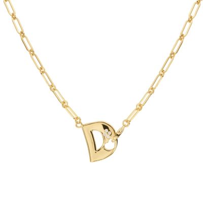 Athra Luxe Gold Plated 18" Cubic Zirconia Initial Chunky Chain Necklace, 18 in