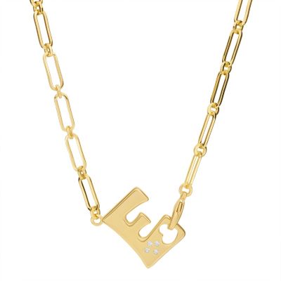 Athra Luxe Gold Plated 18" Cubic Zirconia Initial Chunky Chain Necklace, 18 in