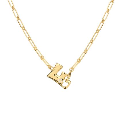 Athra Luxe Gold Plated 18" Cubic Zirconia Initial Chunky Chain Necklace, 18 in