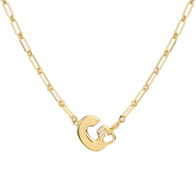 Athra Luxe Gold Plated 18" Cubic Zirconia Initial Chunky Chain Necklace, 18 in