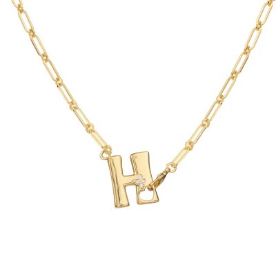 Athra Luxe Gold Plated 18" Cubic Zirconia Initial Chunky Chain Necklace, 18 in