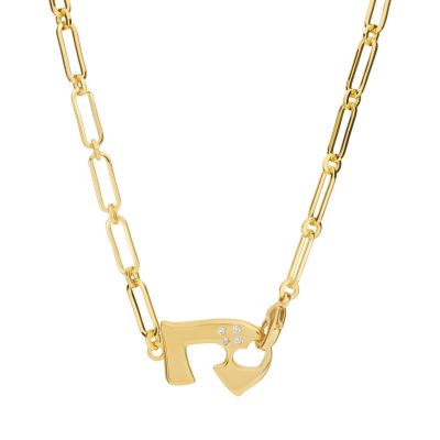 Athra Luxe Gold Plated 18" Cubic Zirconia Initial Chunky Chain Necklace, 18 in