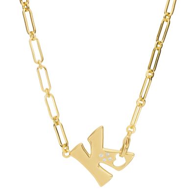 Athra Luxe Gold Plated 18" Cubic Zirconia Initial Chunky Chain Necklace, 18 in