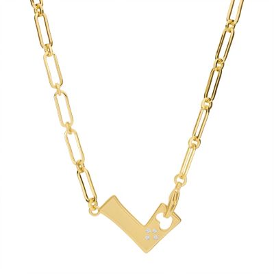 Athra Luxe Gold Plated 18" Cubic Zirconia Initial Chunky Chain Necklace, 18 in