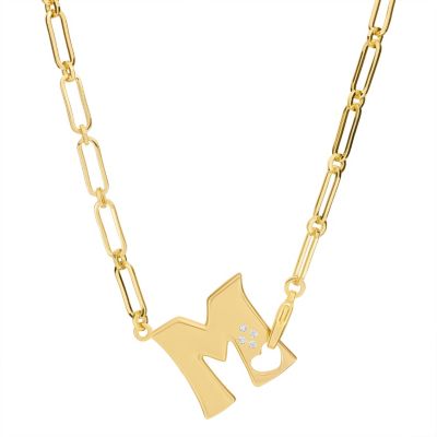 Athra Luxe Gold Plated 18" Cubic Zirconia Initial Chunky Chain Necklace, 18 in