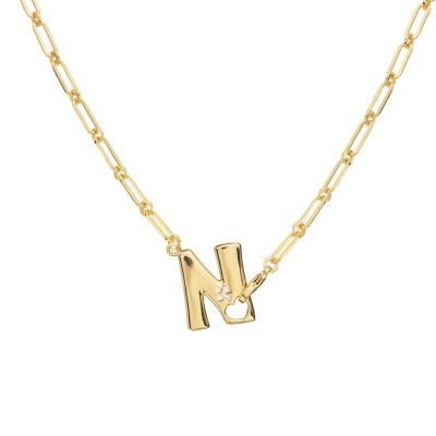 Athra Luxe Gold Plated 18" Cubic Zirconia Initial Chunky Chain Necklace, 18 in