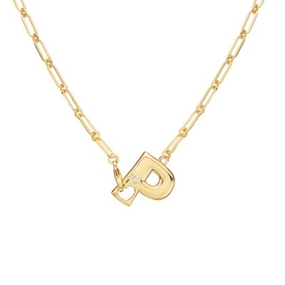 Athra Luxe Gold Plated 18" Cubic Zirconia Initial Chunky Chain Necklace, 18 in