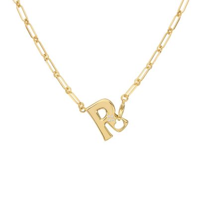 Athra Luxe Gold Plated 18" Cubic Zirconia Initial Chunky Chain Necklace, 18 in