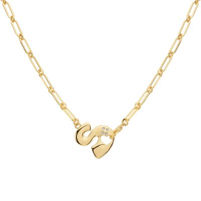 Athra Luxe Gold Plated 18" Cubic Zirconia Initial Chunky Chain Necklace