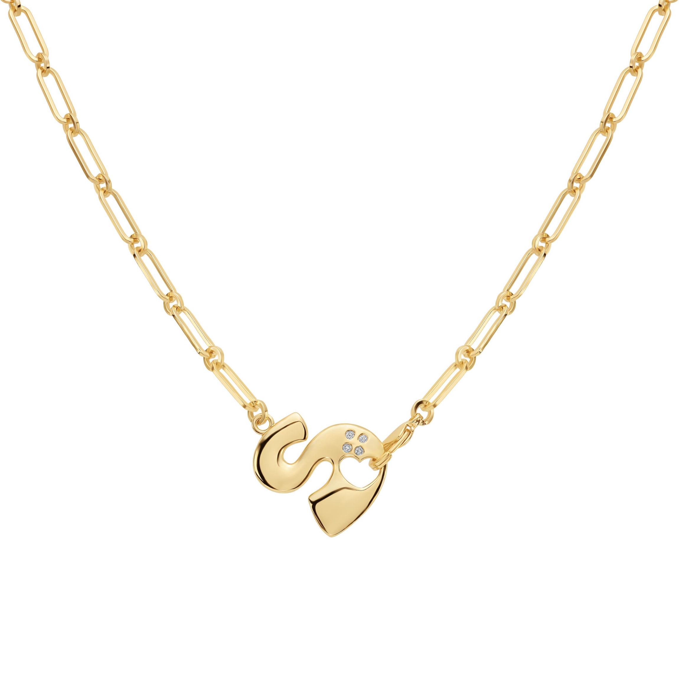 Gold Plated 18" Cubic Zirconia Initial Chunky Chain Necklace