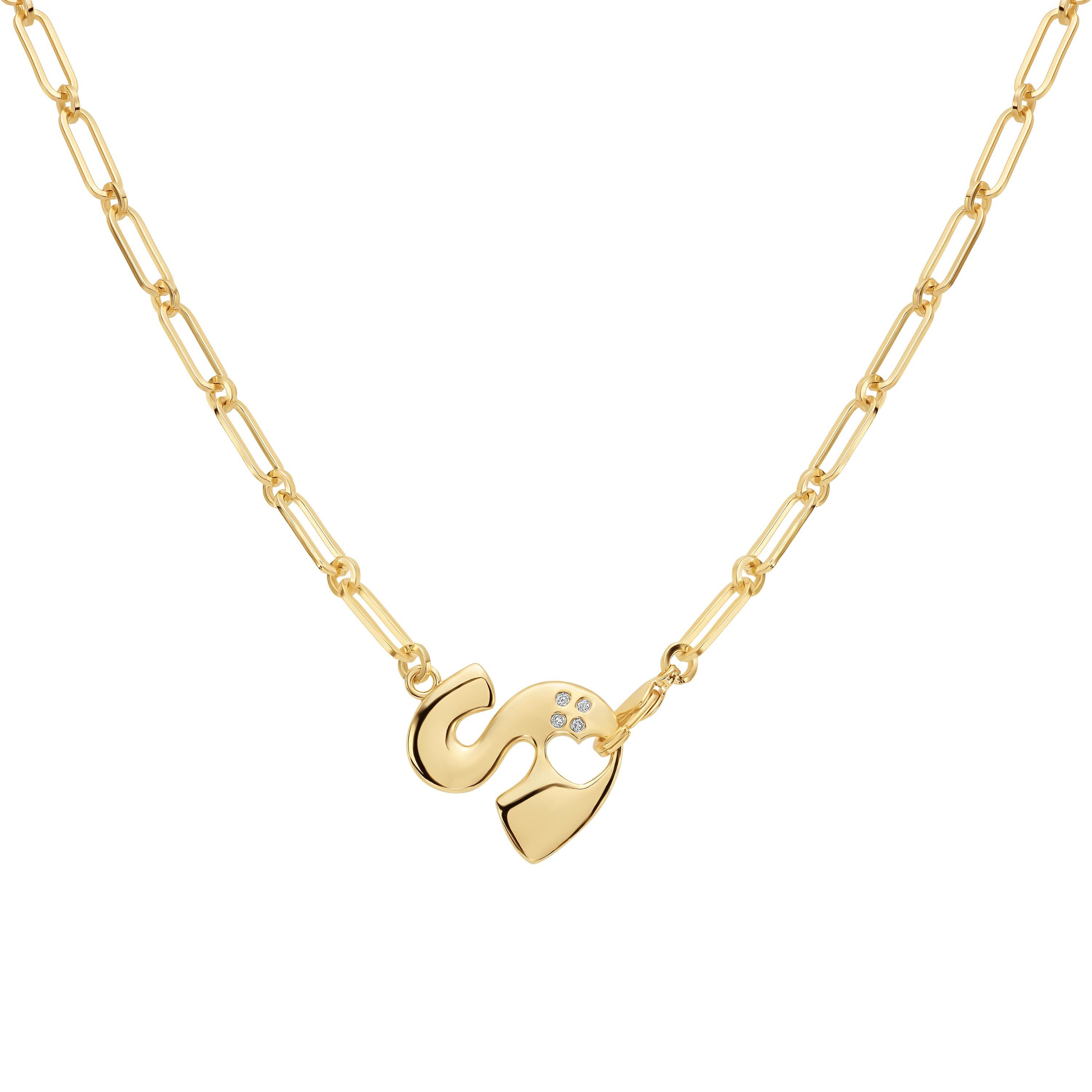 Gold Plated 18" Cubic Zirconia Initial Chunky Chain Necklace