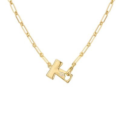 Athra Luxe Gold Plated 18" Cubic Zirconia Initial Chunky Chain Necklace, 18 in