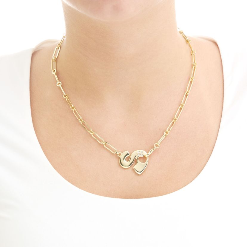 Gold Plated 18" Cubic Zirconia Initial Chunky Chain Necklace