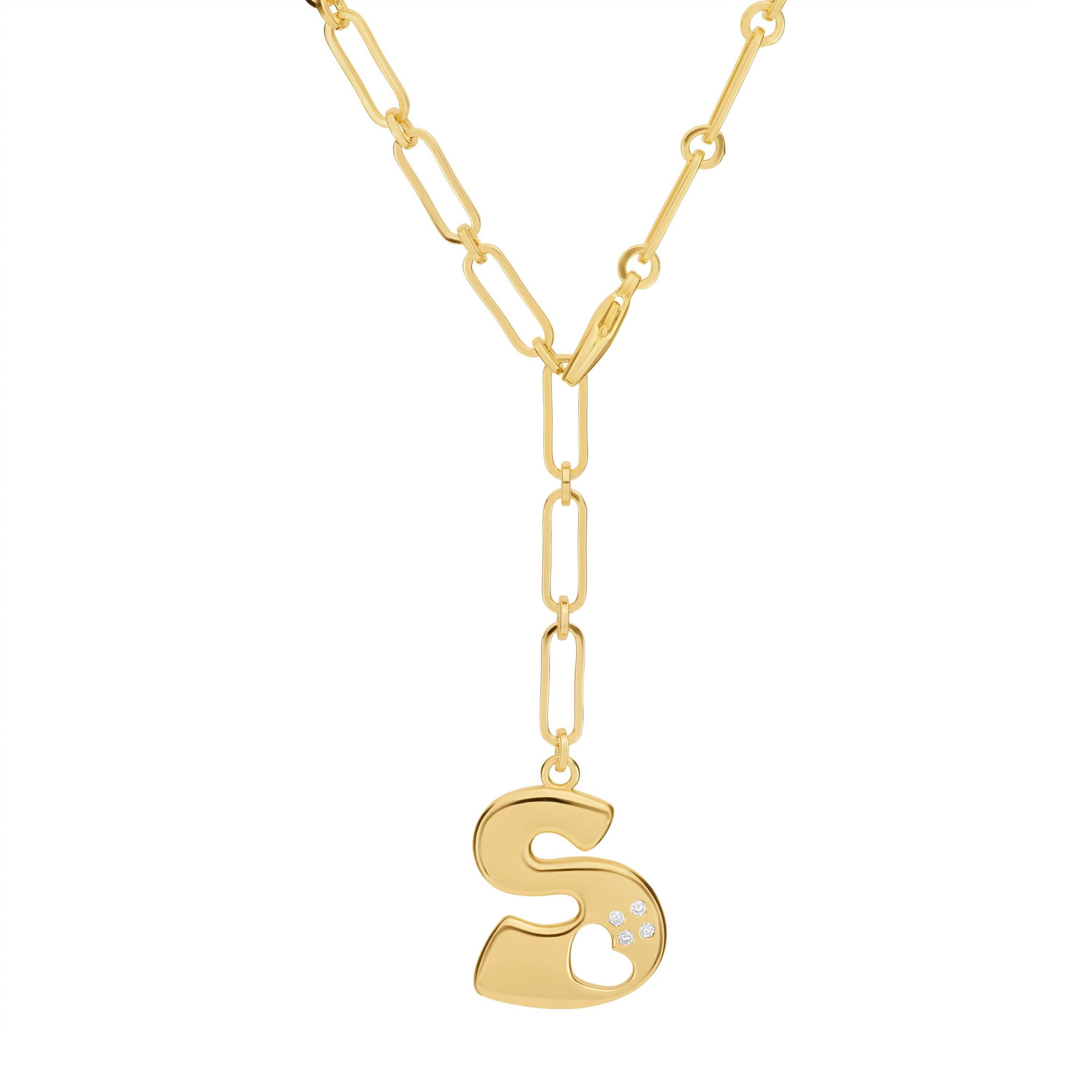Gold Plated 18" Cubic Zirconia Initial Chunky Chain Necklace
