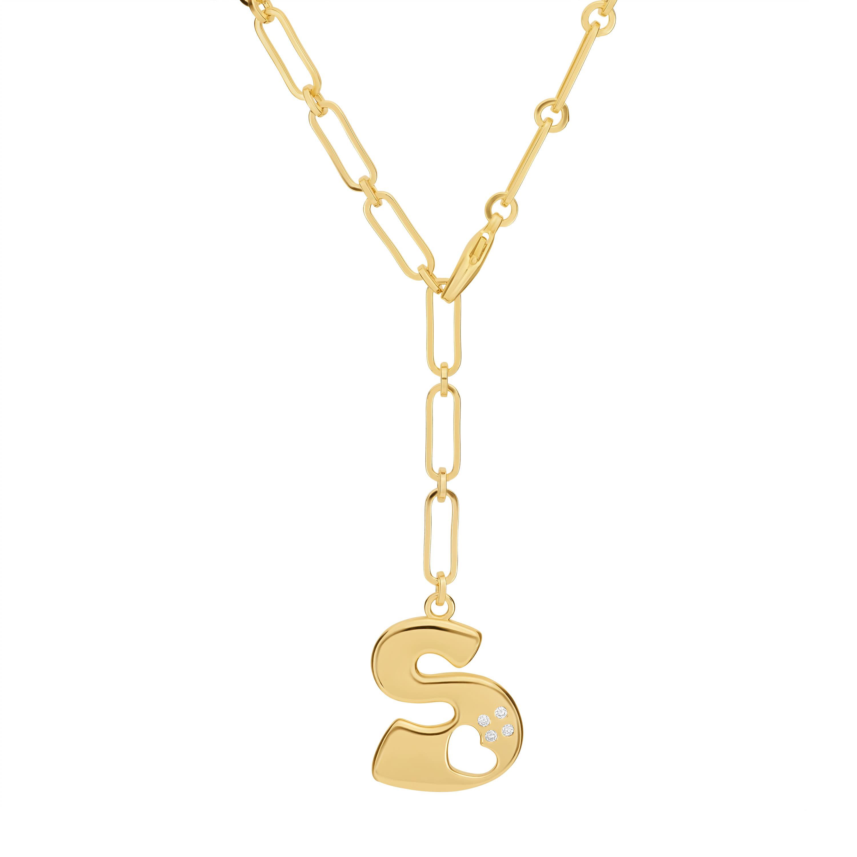 Gold Plated 18" Cubic Zirconia Initial Chunky Chain Necklace