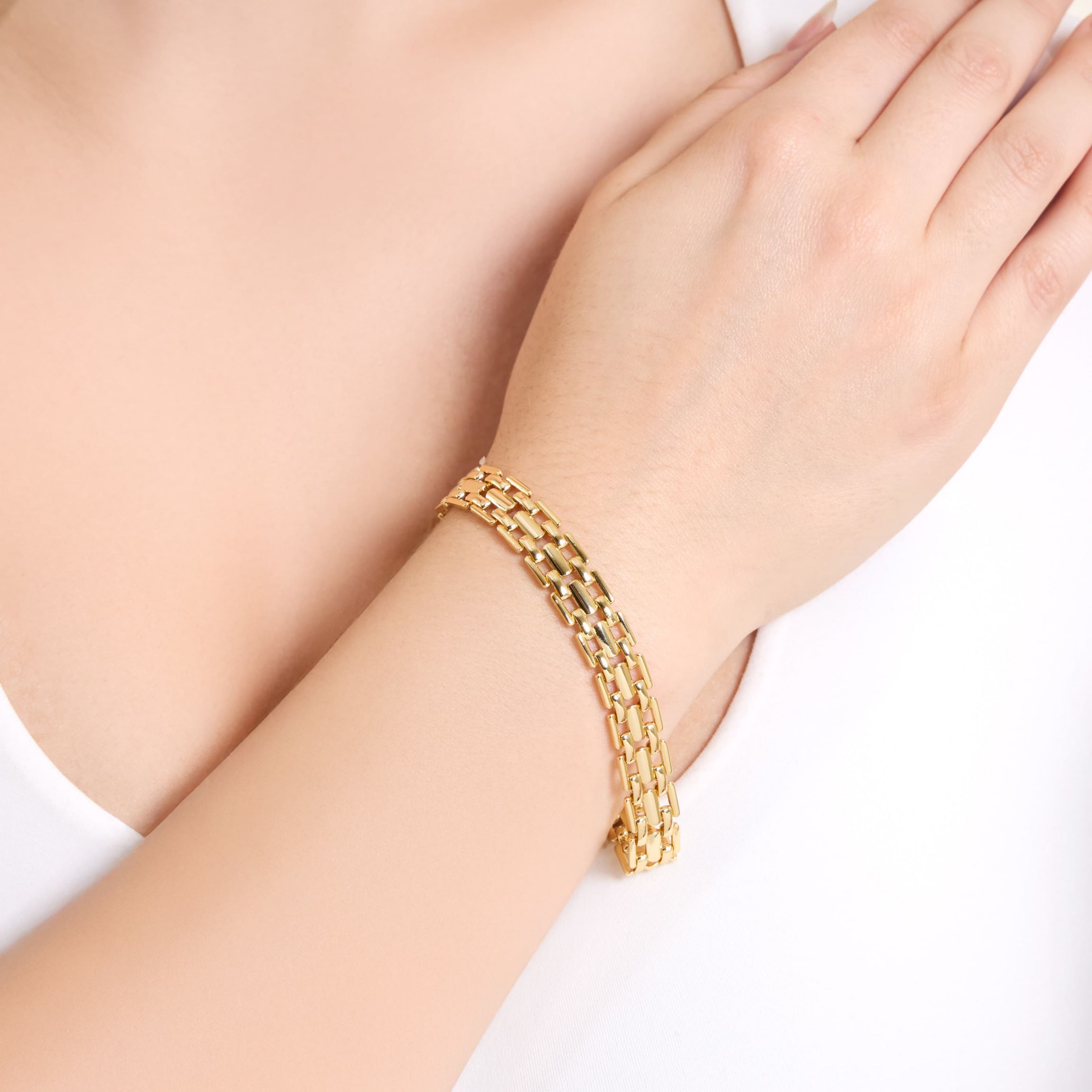 Gold Plated 7" +1" Thick Tile Chain Bracelet