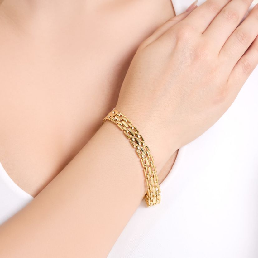 Gold Plated 7" +1" Thick Tile Chain Bracelet