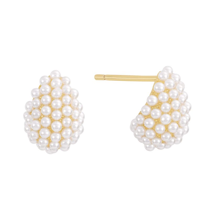 Gold Plated Simulated Pearl Dome Stud Earrings