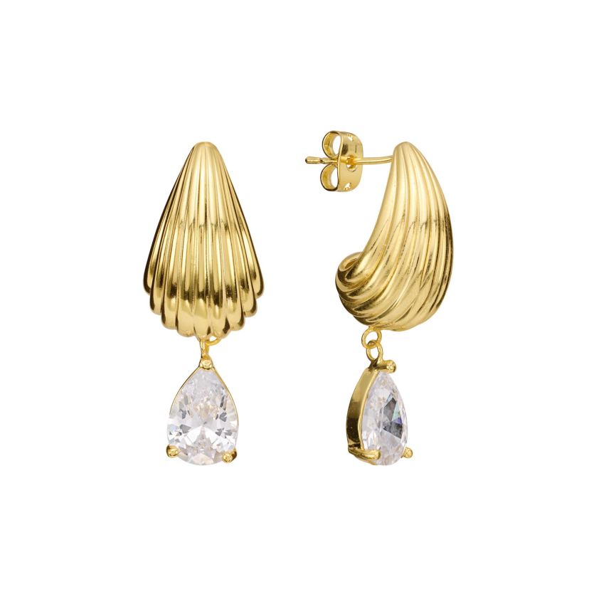 Gold Plated Cubic Zirconia Fluted J-Hoop Earrings