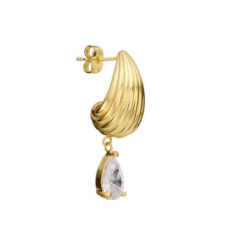 Gold Plated Cubic Zirconia Fluted J-Hoop Earrings