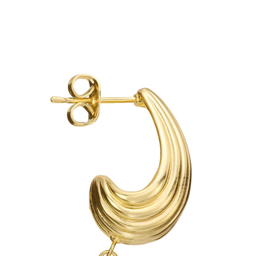 Gold Plated Cubic Zirconia Fluted J-Hoop Earrings