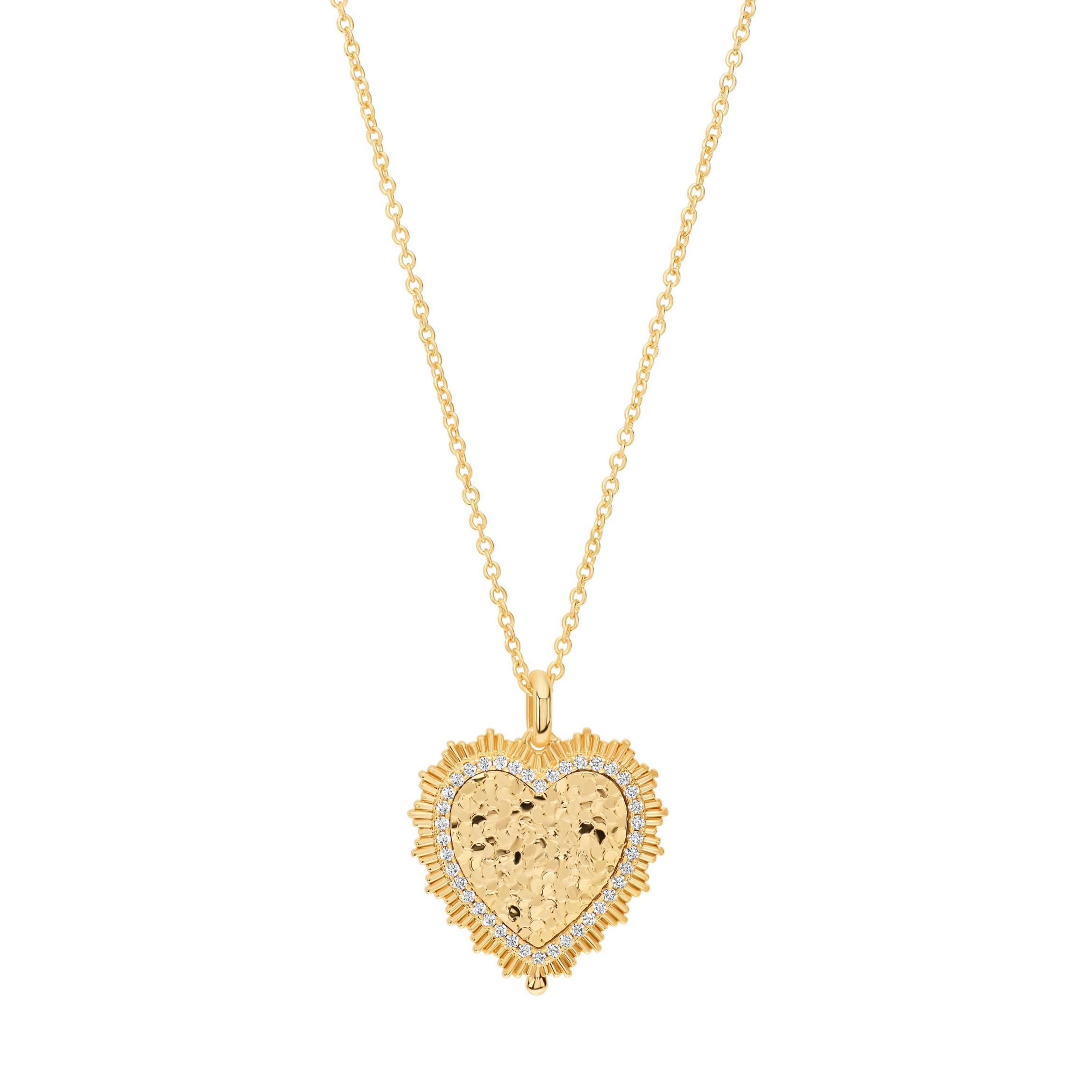 Gold Plated 16" + 2" Cubic Zirconia Pebble Heart Necklace