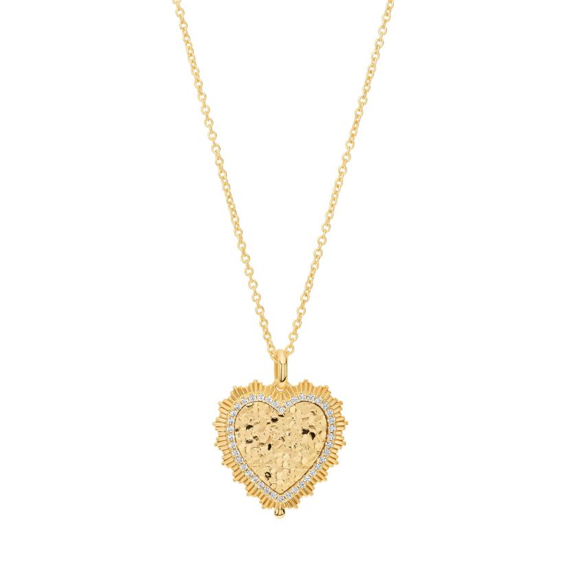 Gold Plated 16" + 2" Cubic Zirconia Pebble Heart Necklace