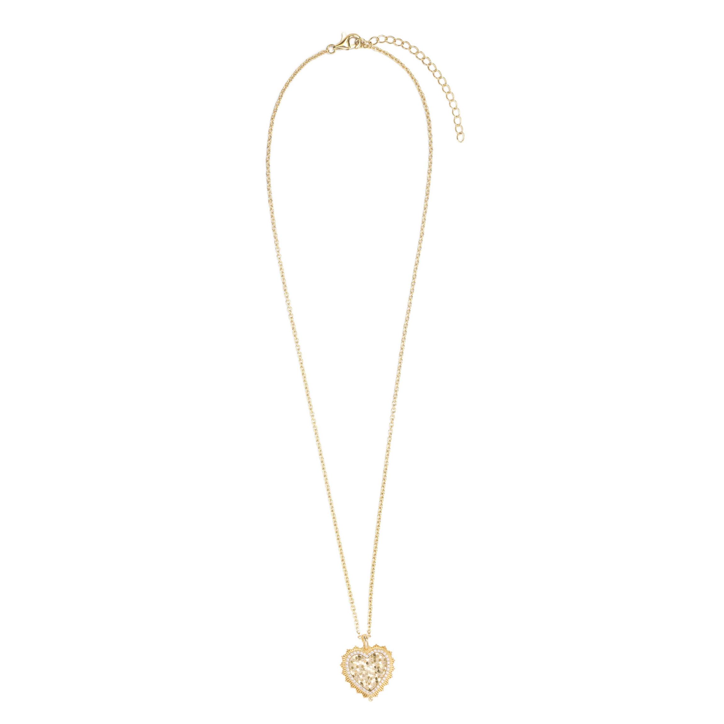 Gold Plated 16" + 2" Cubic Zirconia Pebble Heart Necklace