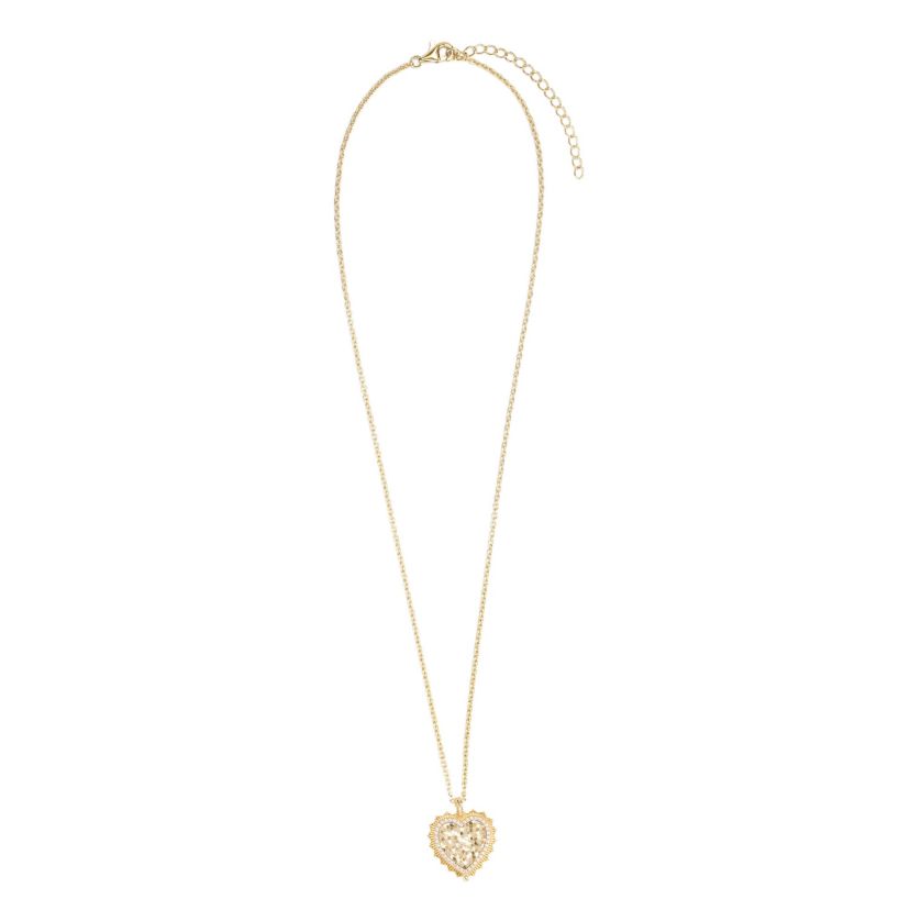 Gold Plated 16" + 2" Cubic Zirconia Pebble Heart Necklace