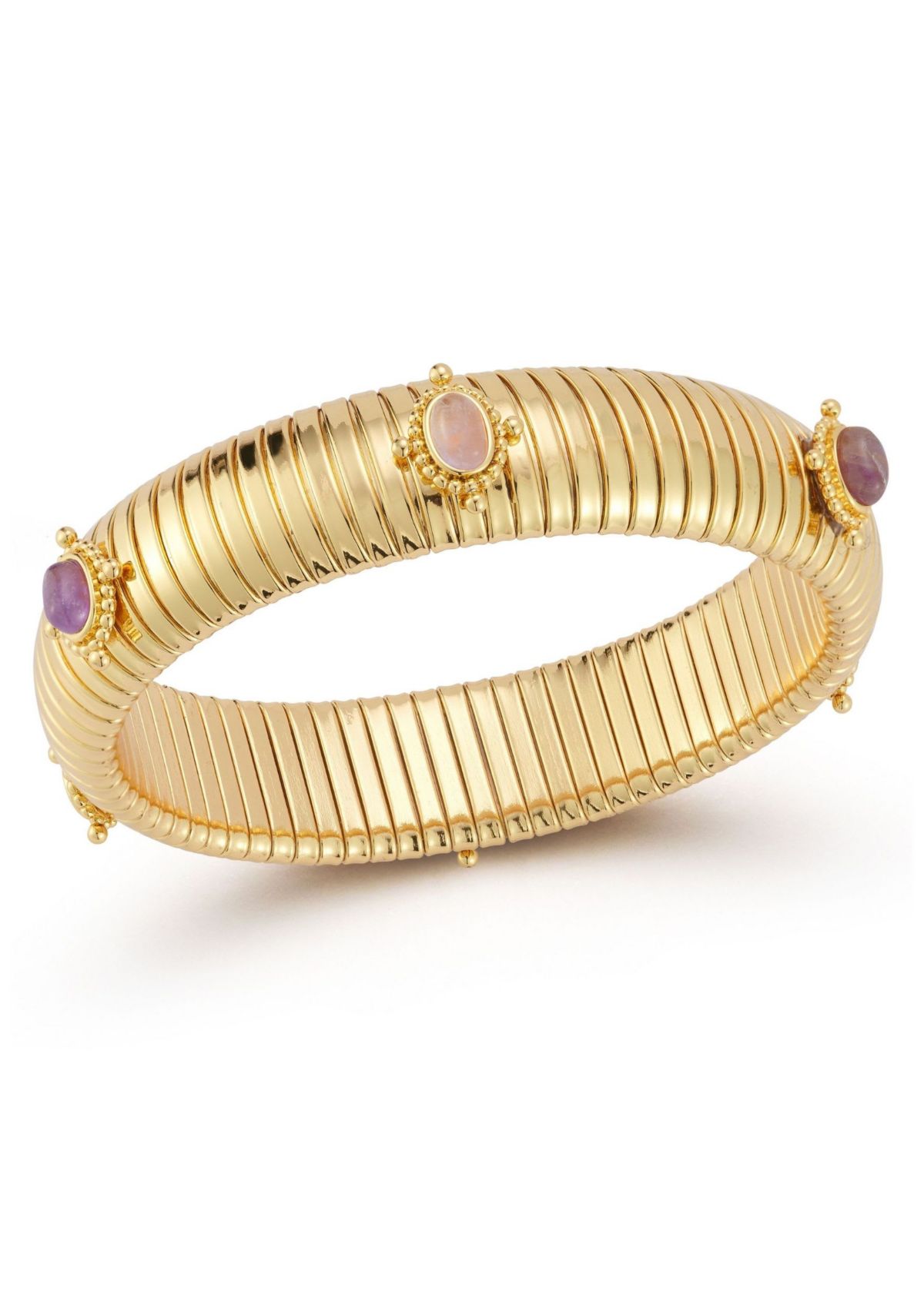 Synthetic Amethyst Vintage Tubogas Bold Bangle Bracelet