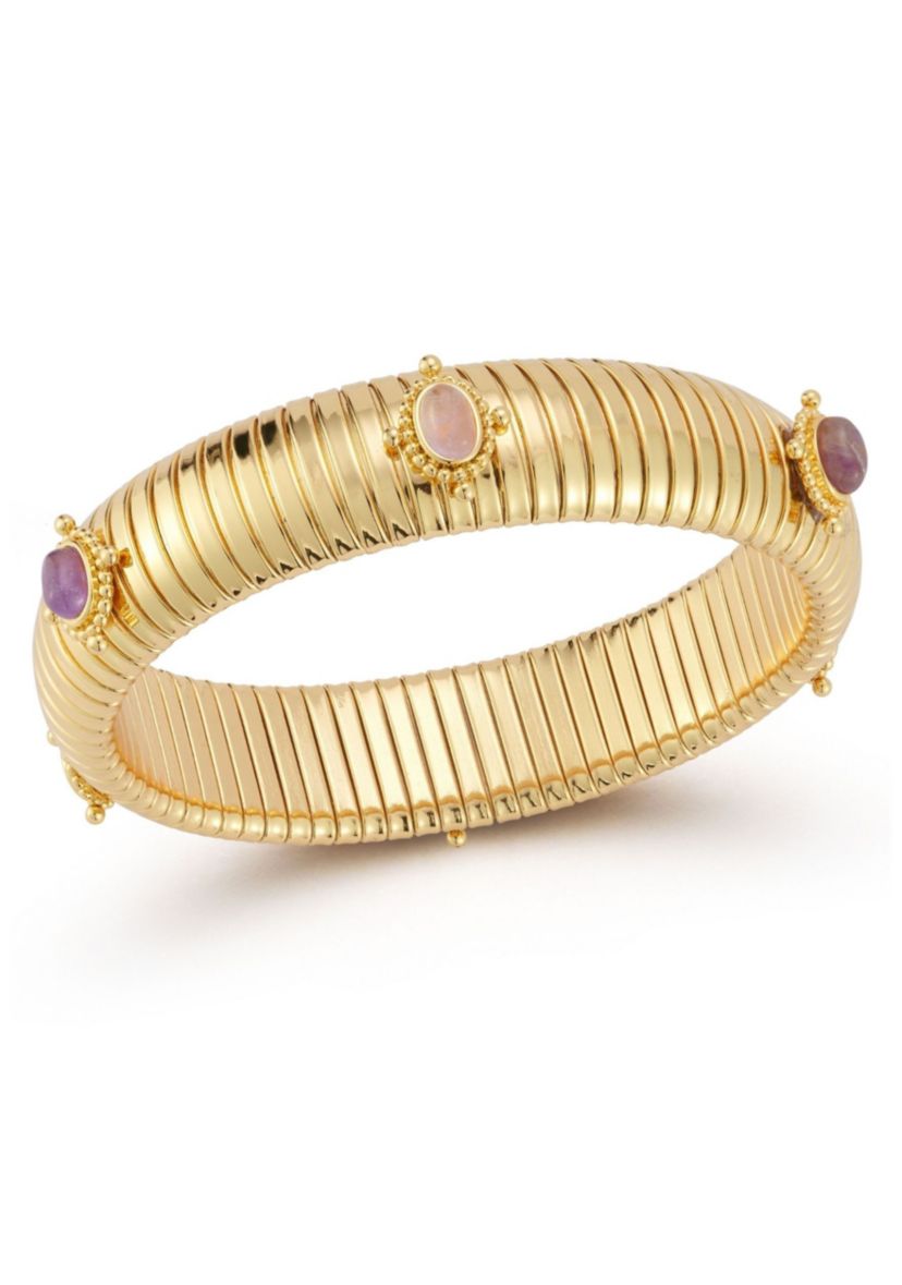 Synthetic Amethyst Vintage Tubogas Bold Bangle Bracelet