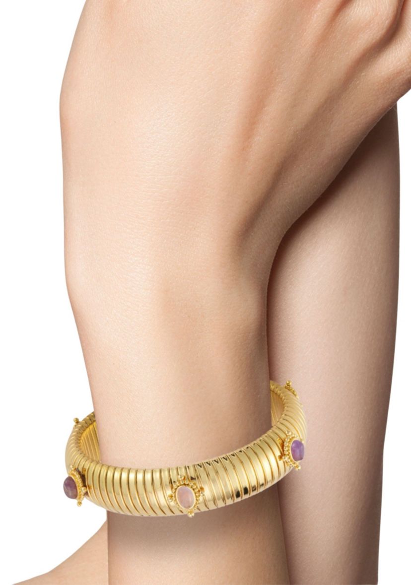 Synthetic Amethyst Vintage Tubogas Bold Bangle Bracelet