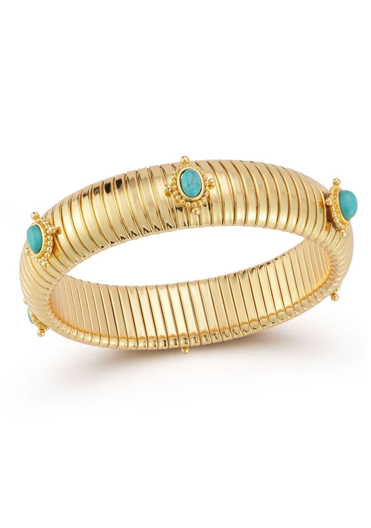 Synthetic Turquoise Vintage Tubogas Bold Bangle Bracelet