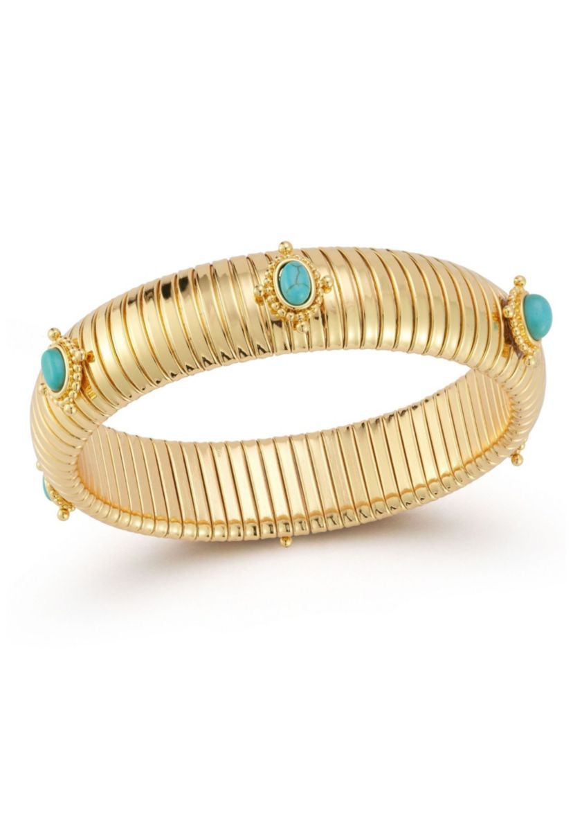 Synthetic Turquoise Vintage Tubogas Bold Bangle Bracelet