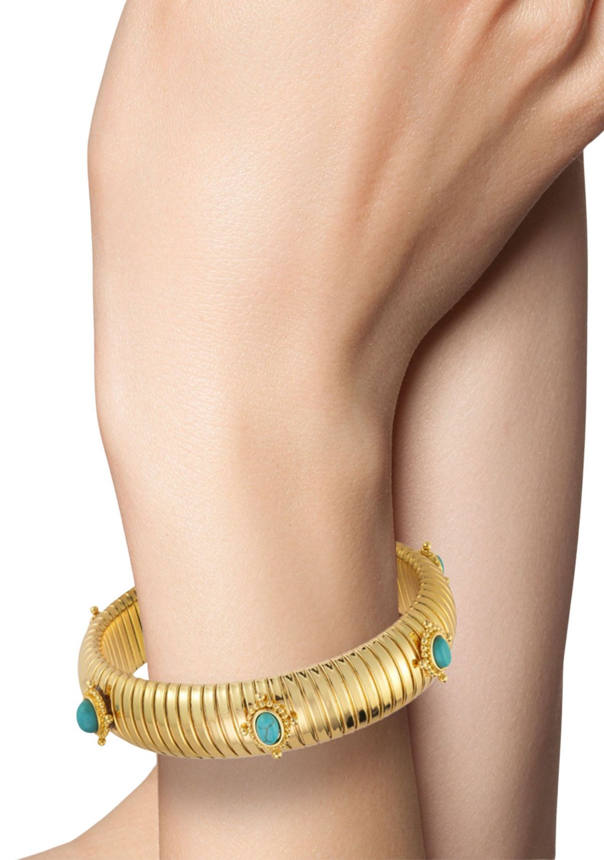 Synthetic Turquoise Vintage Tubogas Bold Bangle Bracelet