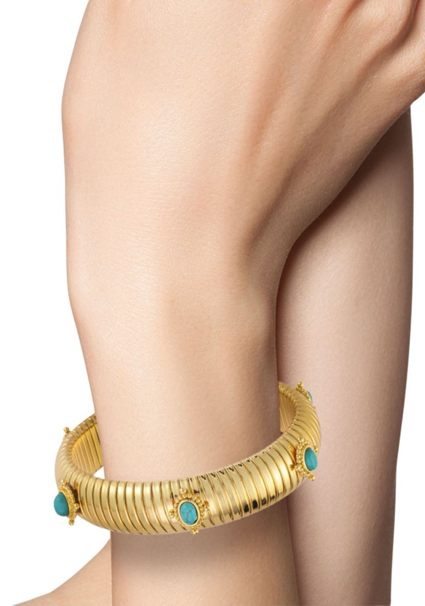 Synthetic Turquoise Vintage Tubogas Bold Bangle Bracelet