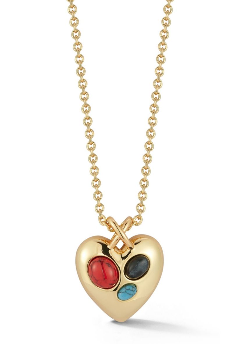 Synthethic Gemstone Puffed Heart Necklace