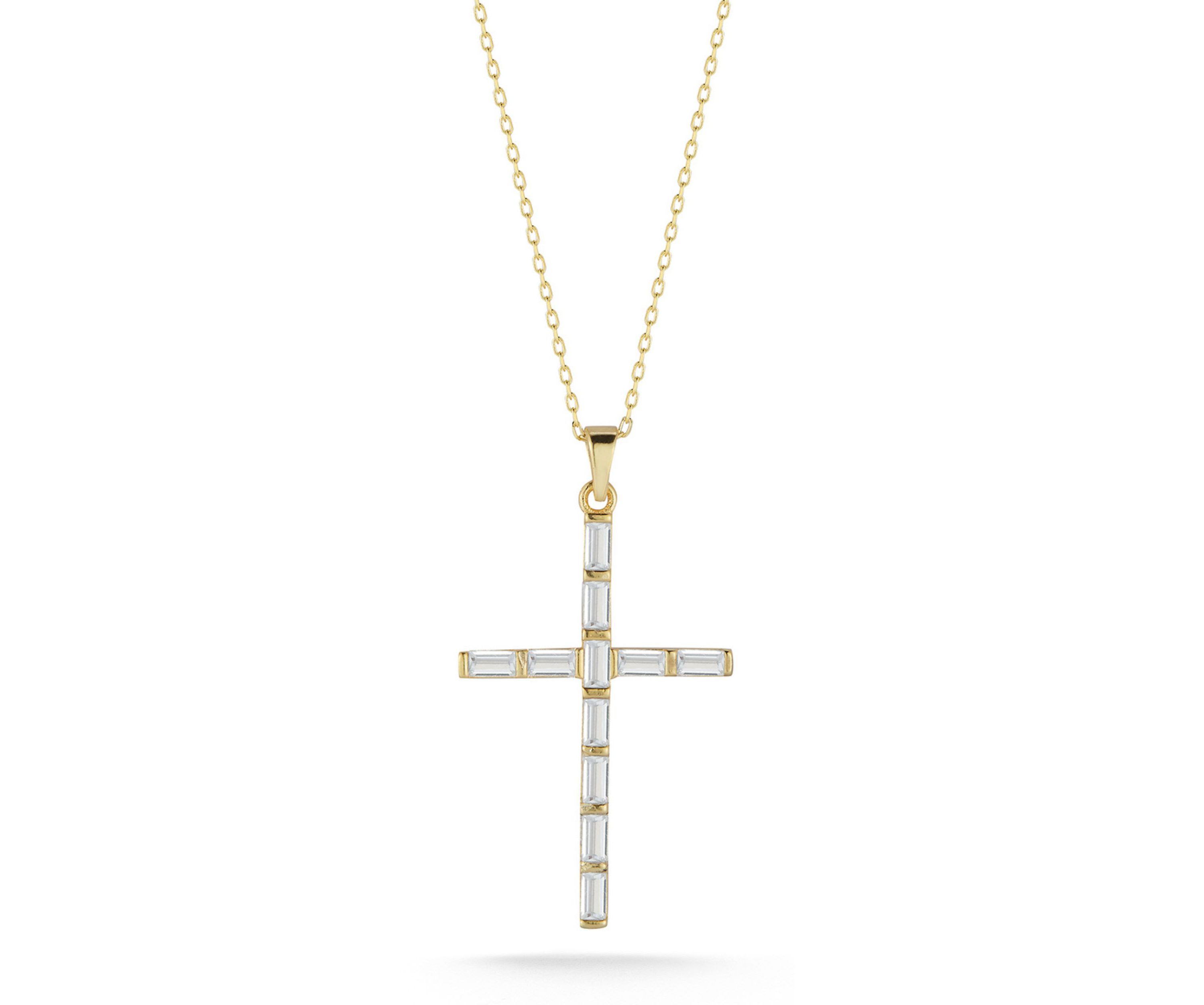 Sterling Silver Cubic Zirconia Cross Pendant Necklace